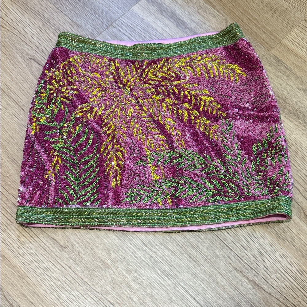 Retrofete Pink and Green Embellished Pencil Skirt